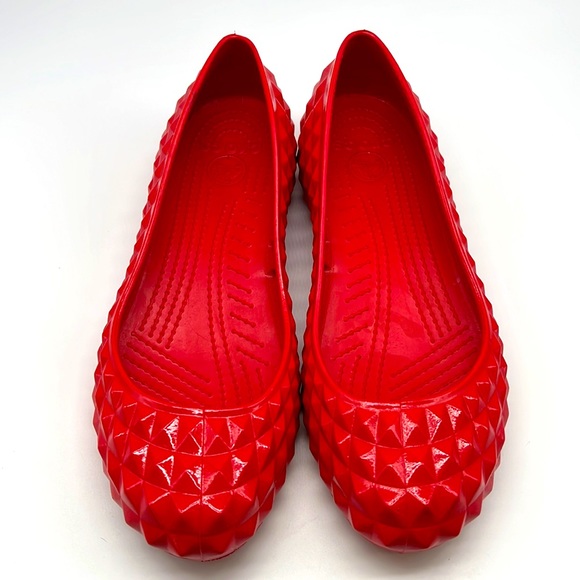 CROCS Shoes - Crocs - Bright Red Rock Studded Molded Round Toe Lightweight Flats Size 9